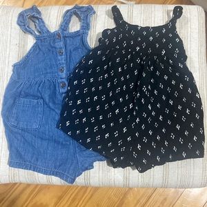 Set of 2 Rompers Denim and Black